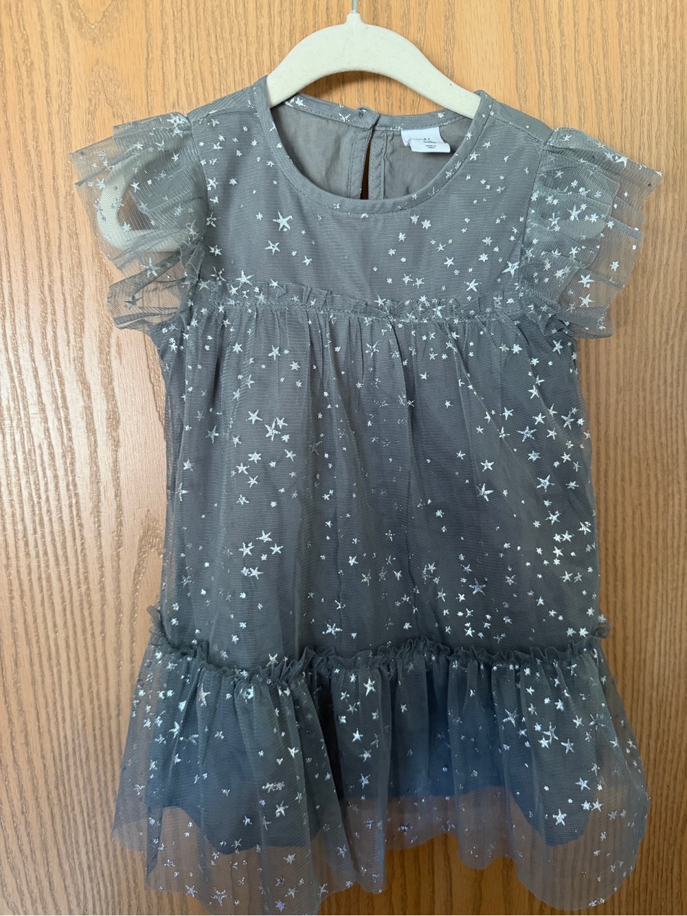 Gap Girls Star-Print Mesh Party Dress in Gray